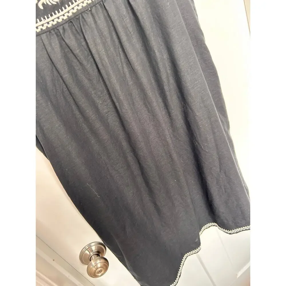 J. Crew Women's Embroidered Floral Cotton-Linen Mini Dress Black Size‎ Medium